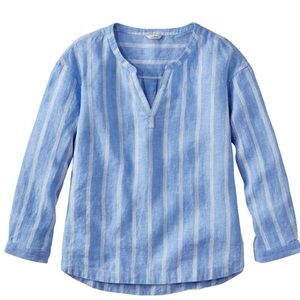 NWT LL Bean Washable Linen Blue Striped Blouse Small